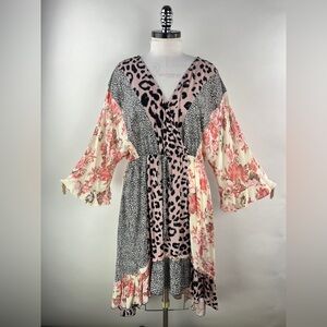 💚 3192. Boho High Low Multi Print Midi Dress